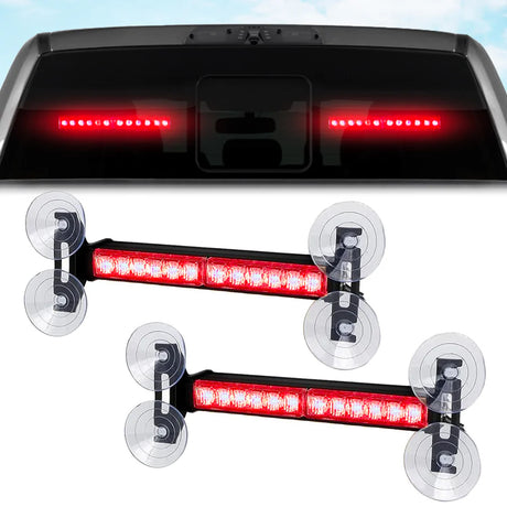 Interior Rear Window 2-PC LED Strobe/Flashing Light Bars - Suction Cup Installation A/C Adapter Plug & Play with 20 Lighting Function - Multiple Colors