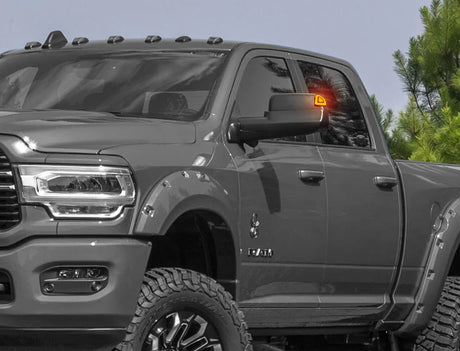 Dodge 19-22 RAM 2500/3500 Corner Side Tow Mirror Turn Signal & Running Light (2-Piece Set) with Amber LED Turn Signals & White LED Running Lights - Smoked Lens