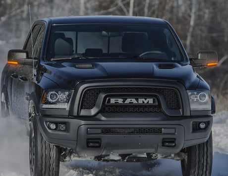 Dodge 10-18 RAM 2500/3500 Side Mirror Lights (2-PC Set) High Power LED White Running Lights, Puddle Lights & Scanning Amber Turn Signals - Smoked Lens