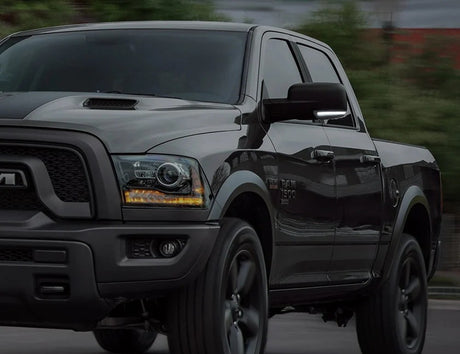 Dodge 09-18 RAM 1500 Side Mirror Lights (2-PC Set) High Power LED White Running Lights, Puddle Lights & Scanning Amber Turn Signals - Smoked Lens
