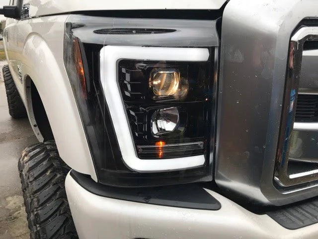 Ford Super Duty F-250/350/450/550 11-16 Projector Headlights OLED Halos & DRL Smoked/Black