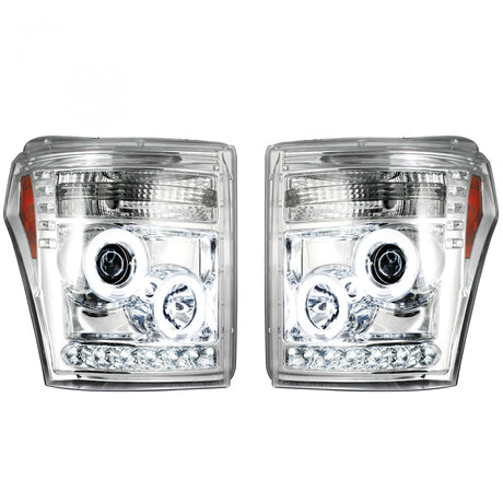 Ford Super Duty F250/350/450/550 11-16 Projector Headlights CCFL Halos & DRL Clear/Chrome