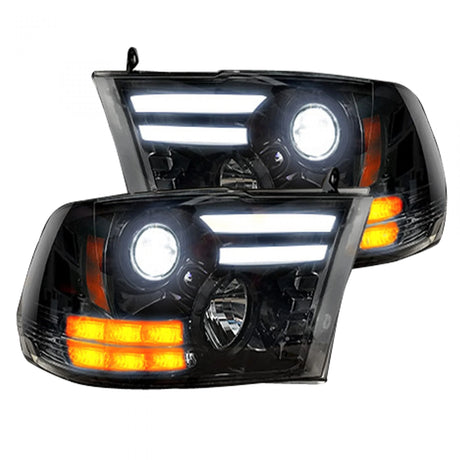 Dodge RAM 1500 14-24 Classic Body Projector Headlights OLED DRL & LED Signals in Smoked/Black