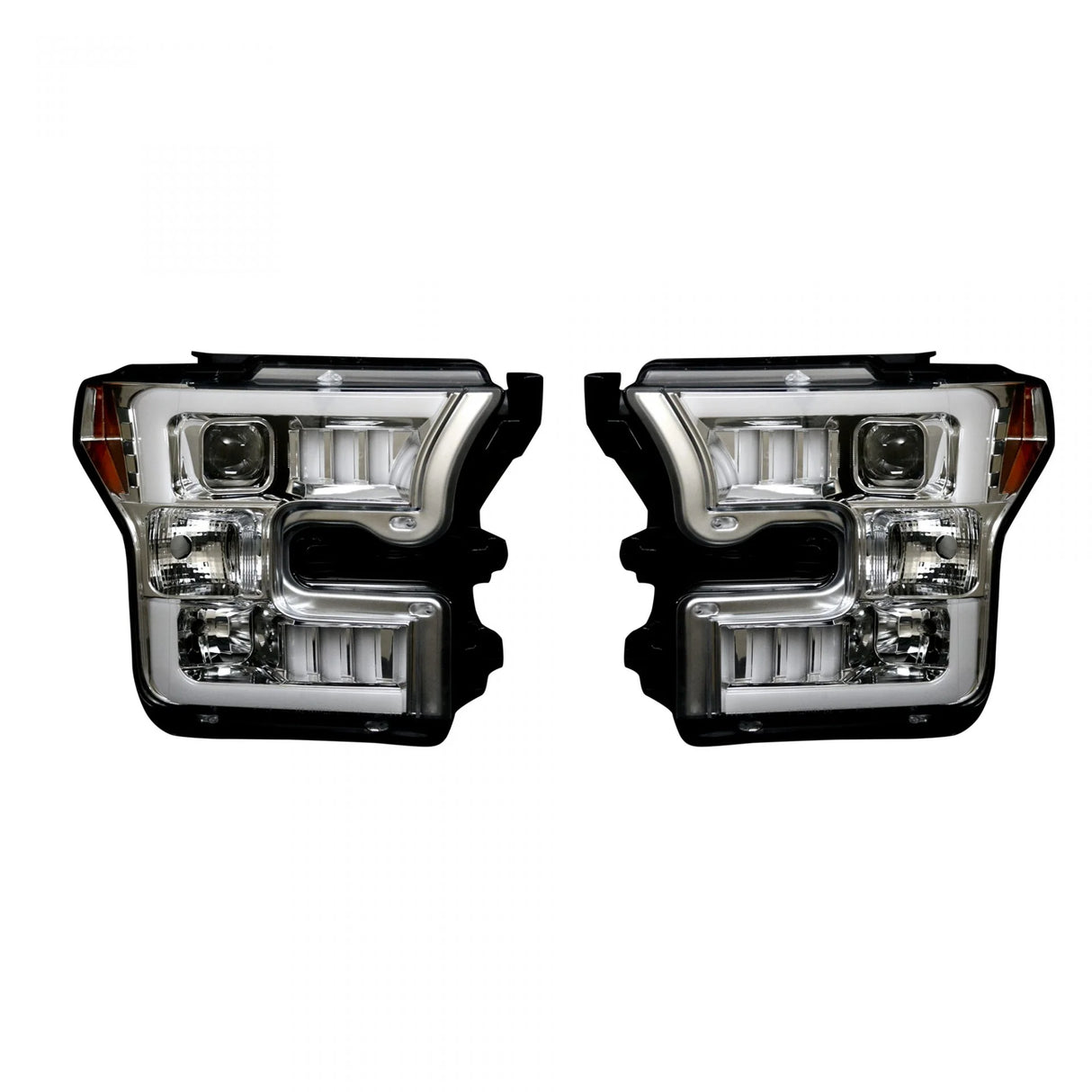 Ford F150 15-17 6K Led Projector Headlights LED Turn Signals in Clear/Chrome