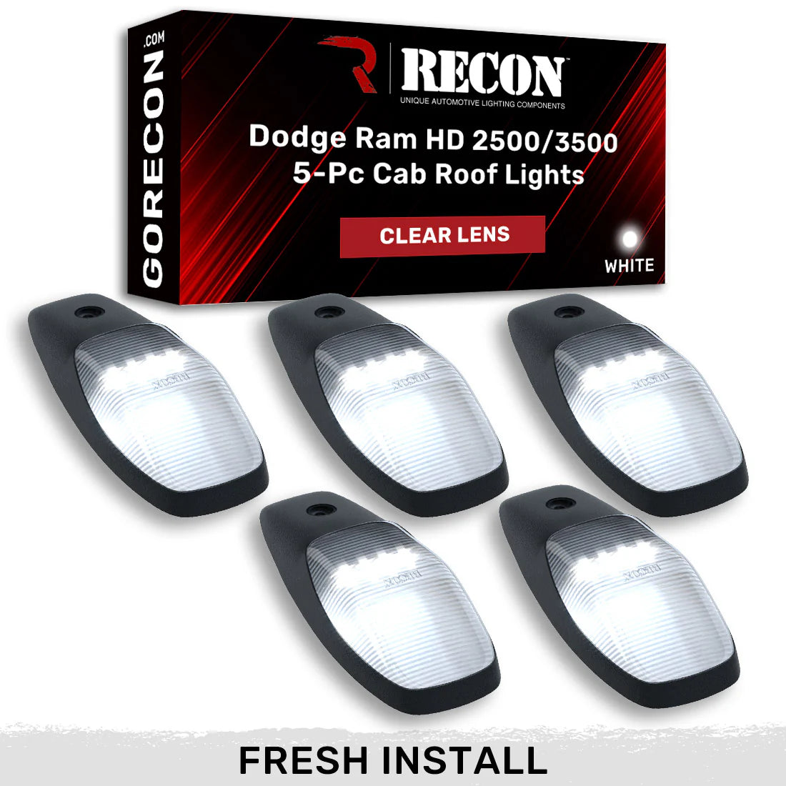 Dodge RAM HD 2500/3500 19-25 5-Piece Cab Roof Light Set LED Clear Lens in White (Fresh Install Only)