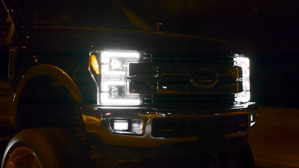 Ford Super Duty 17-19 Projector Headlights OLED DRL, LED Turn Signals Smoked