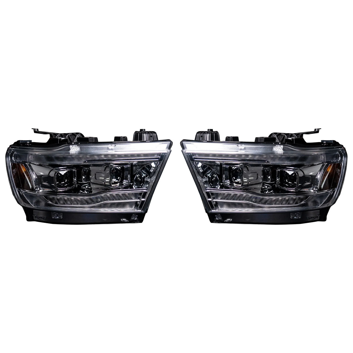 Dodge RAM 1500 19-23 5th Gen - Halogen Projector Headlights OLED DRL & Scanning Switchback LED Signals Clear / Chrome