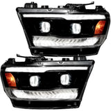 Dodge 19-23 RAM 1500 LED Projector Headlights Ultra High Power Smooth White OLED DRL & Scanning Amber LED Turn Signals w/ Startup Light Sequence (Replaces OEM LED Only) - Smoked / Black