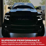 Dodge 19-23 RAM 1500 LED Projector Headlights Ultra High Power Smooth White OLED DRL & Scanning Amber LED Turn Signals w/ Startup Light Sequence (Replaces OEM LED Only) - Smoked / Black