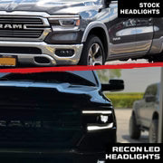 Dodge 19-23 RAM 1500 LED Projector Headlights Ultra High Power Smooth White OLED DRL & Scanning Amber LED Turn Signals w/ Startup Light Sequence (Replaces OEM LED Only) - Smoked / Black