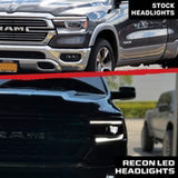 Dodge 19-23 RAM 1500 LED Projector Headlights Ultra High Power Smooth White OLED DRL & Scanning Amber LED Turn Signals w/ Startup Light Sequence (Replaces OEM LED Only) - Smoked / Black