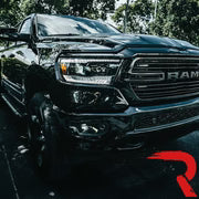 Dodge 19-23 RAM 1500 LED Projector Headlights Ultra High Power Smooth White OLED DRL & Scanning Amber LED Turn Signals w/ Startup Light Sequence (Replaces OEM LED Only) - Smoked / Black
