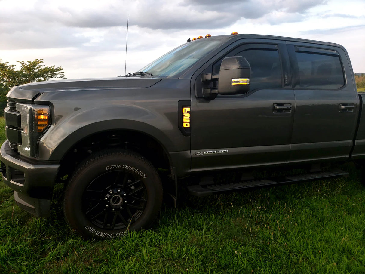 Ford F350 17-22 Illuminated Emblems in Black with Amber, Red, White & Blue LED