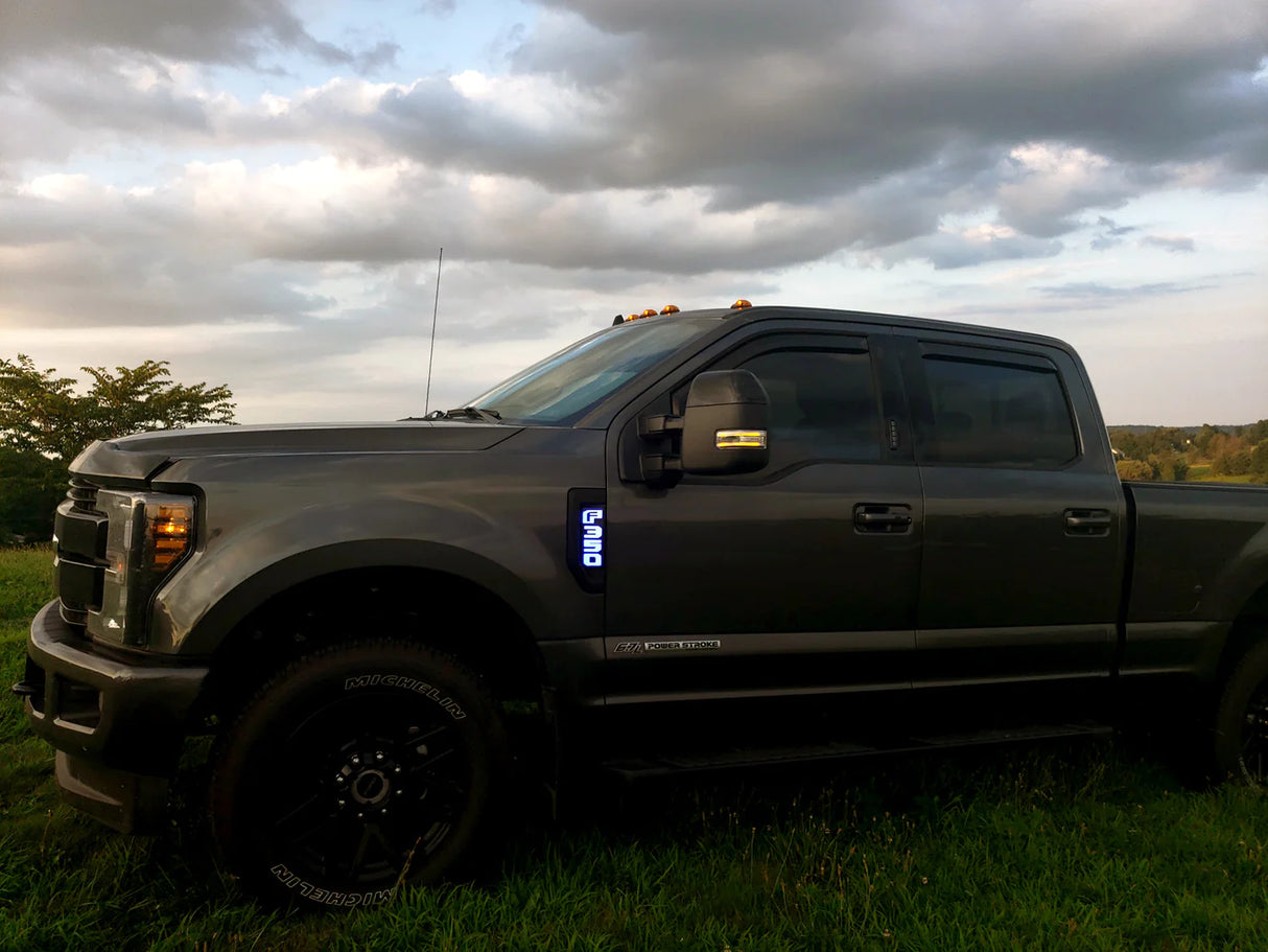 Ford F350 17-22 Illuminated Emblems in Black with Amber, Red, White & Blue LED