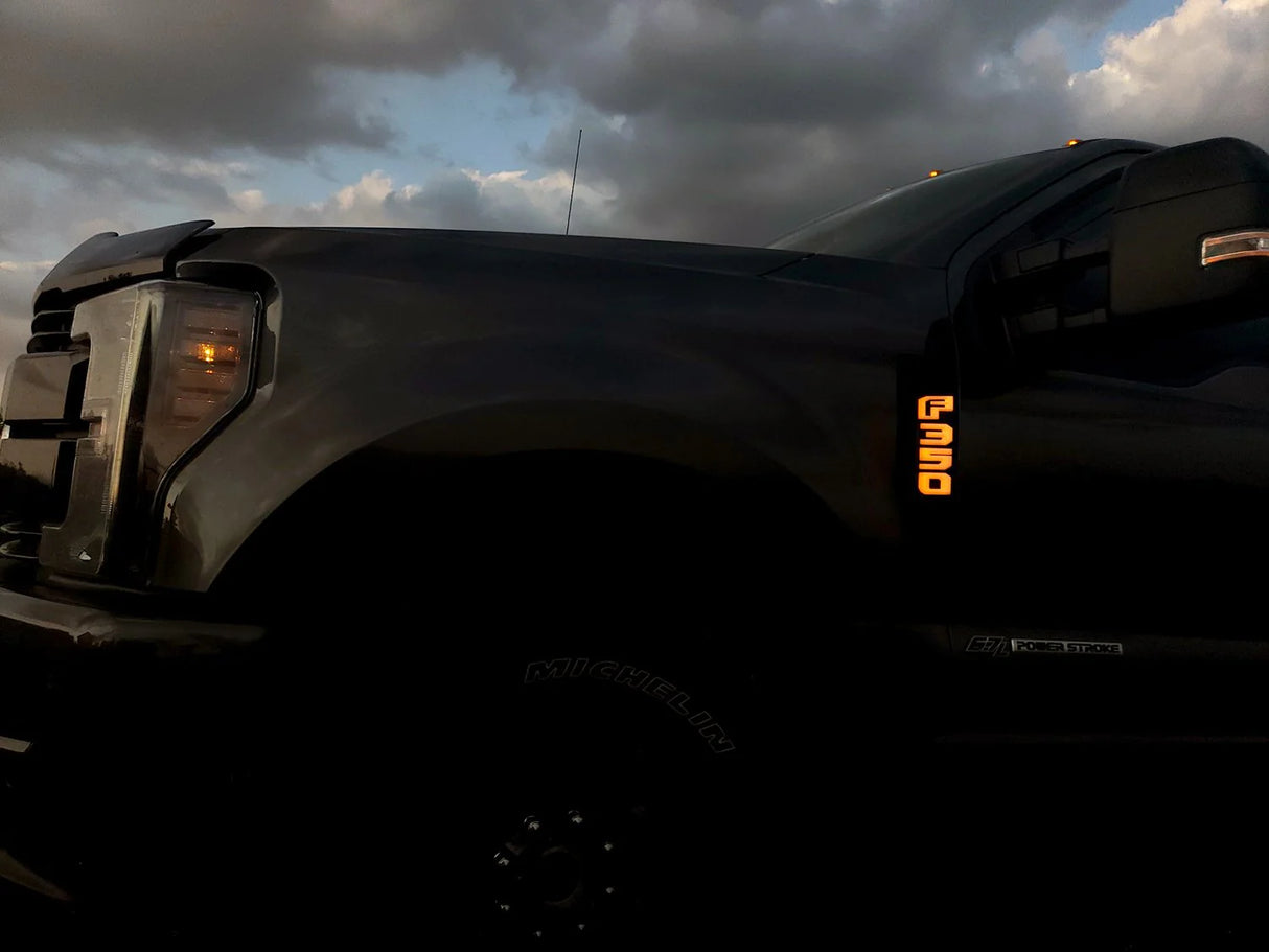 Ford F350 17-22 Illuminated Emblems in Black with Amber, Red, White & Blue LED