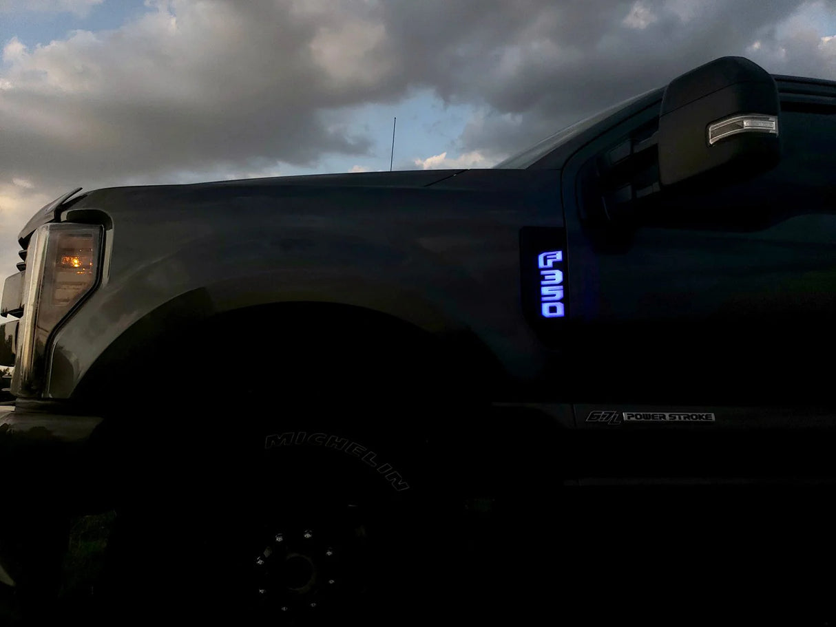 Ford F350 17-22 Illuminated Emblems in Black with Amber, Red, White & Blue LED