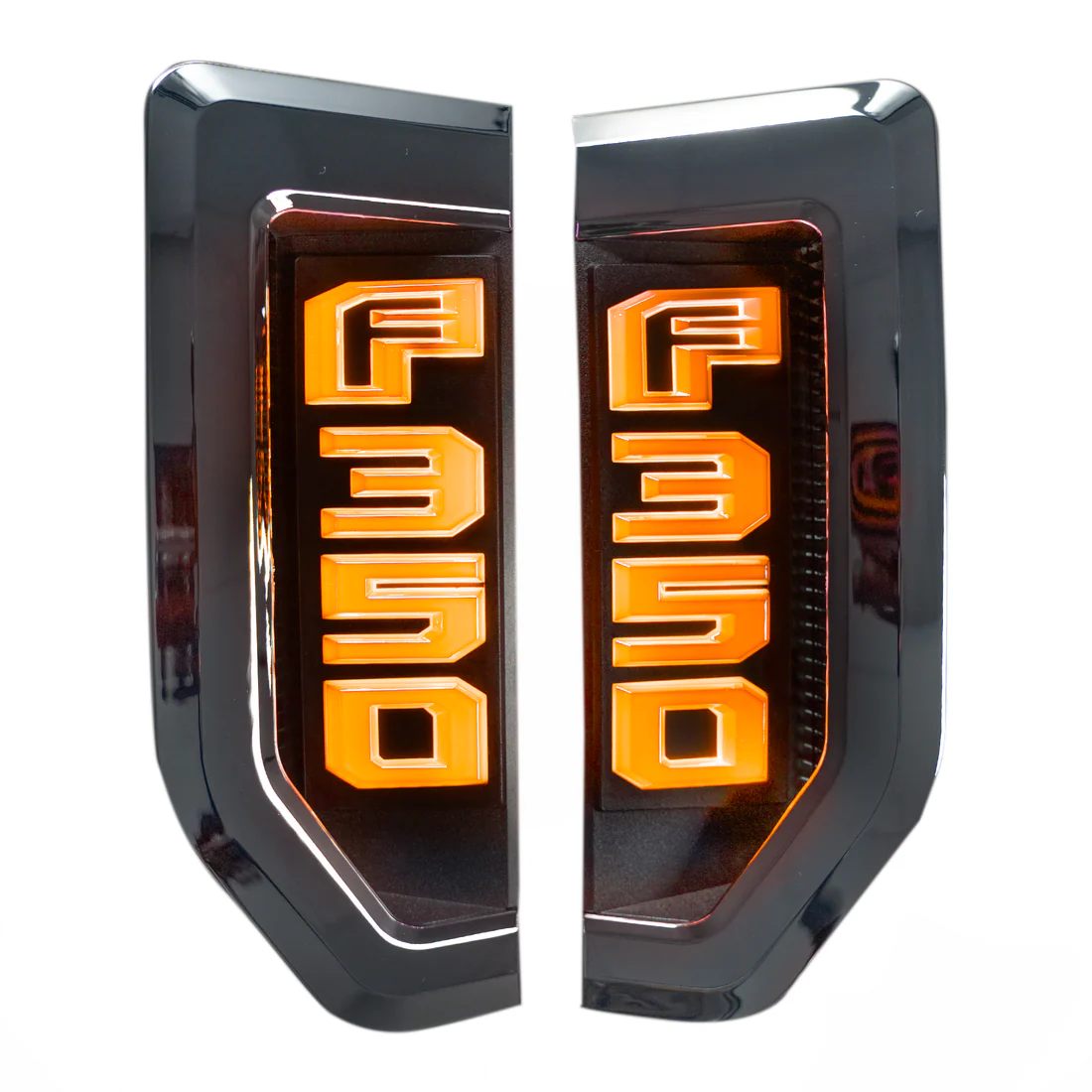 Ford F350 17-22 Illuminated Emblems in Chrome with Amber, Red, White & Blue LED