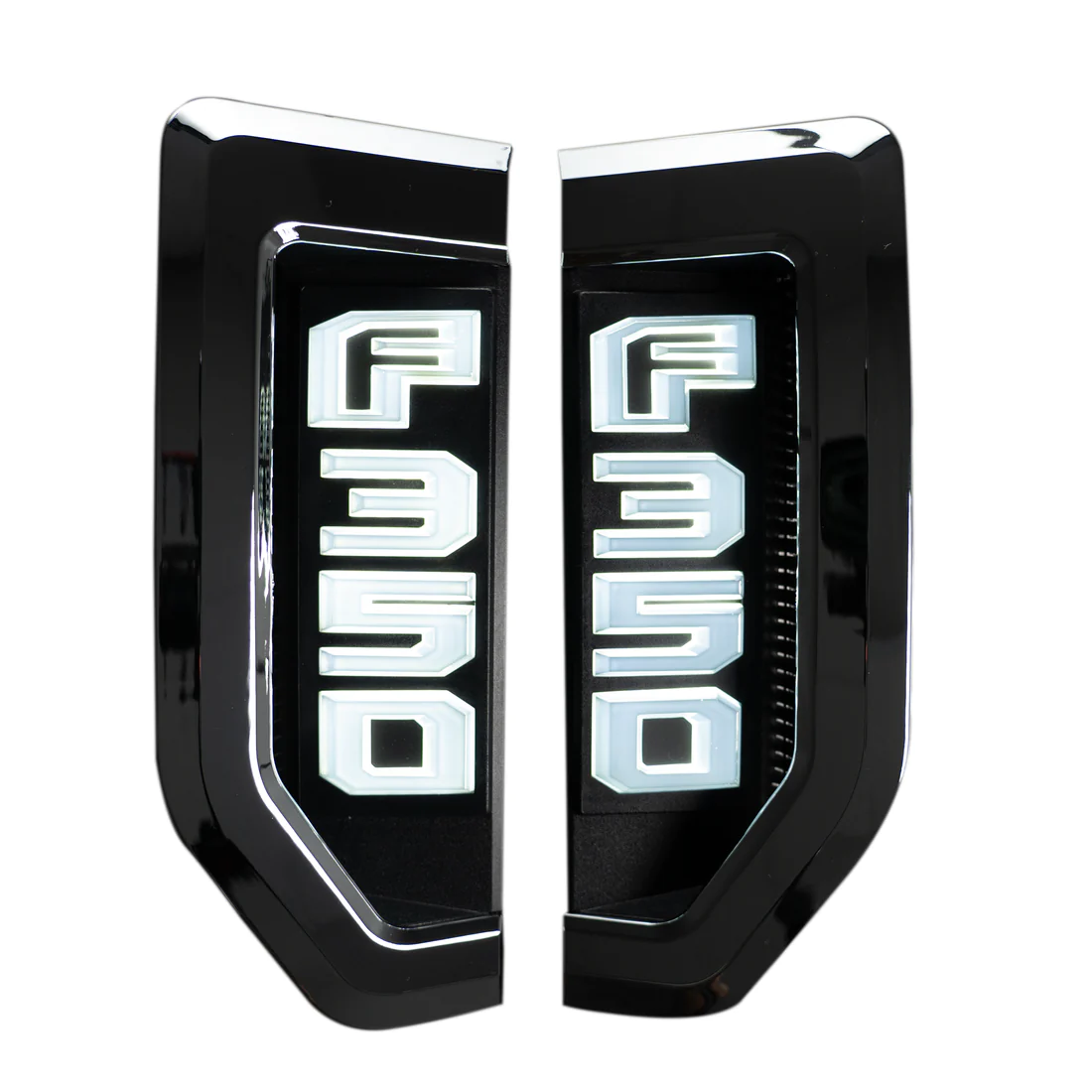 Ford F350 17-22 Illuminated Emblems in Chrome with Amber, Red, White & Blue LED