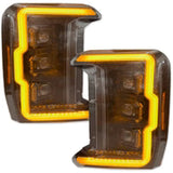 Ford 23-26 Super Duty (F250, F350, F450, F550) Full LED Projector Headlights Ultra High Power White OLED DRL & Scanning Amber Turn Signals w/ Startup Light Sequence - Smoked / Black