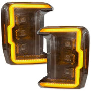 Ford 23-26 Super Duty (F250, F350, F450, F550) Full LED Projector Headlights Ultra High Power White OLED DRL & Scanning Amber Turn Signals w/ Startup Light Sequence - Smoked / Black