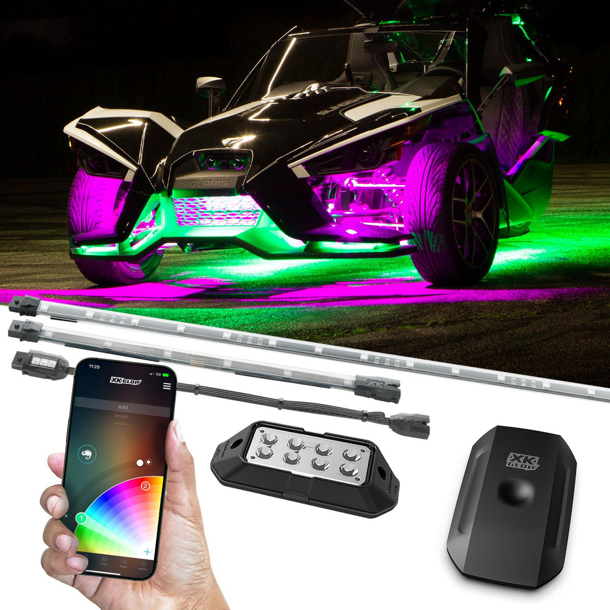 LED Underglow Light Kit for Polaris Slingshot | XKCHROME Smartphone App Controller