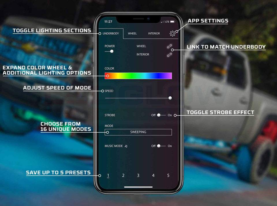 Bluetooth Million Color LED Truck Underbody Lighting Kit with Smartphone Control