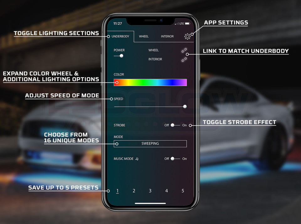 Bluetooth Million Color LED Car Underbody Lighting Kit with Smartphone Control