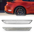 Red car with black rims and a close-up of car grills on a white background