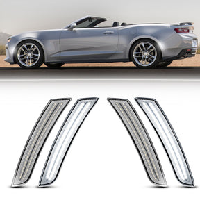 Car convertible with four car fog lights displayed below on a white background