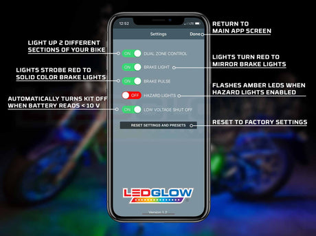 Bluetooth Advanced Million Color LED Motorcycle Lighting Kit with Smartphone Control