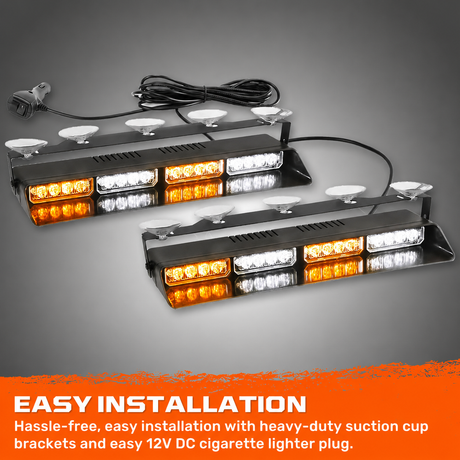 Interior Front Window 2-PC 14" LED Strobe Light Bars Suction Cup Installation A/C Adapter Plug & Play 26 Light Functions - Multiple Colors