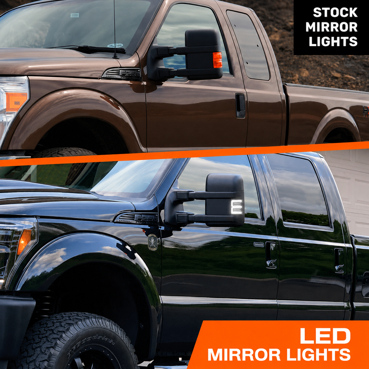 08-16 Ford Super Duty F250/F350/F450 OLED Side Mirror Lenses (2-Piece Set) | Sequential Amber Turn Signals