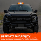 Exterior Roof Mounted 15" Emergency LED Strobe Light Bar in Amber & White - HD Magnetic Suction Cup Installation w/ 7 Light Functions