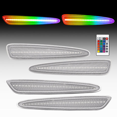 Set of LED car lights with remote control on a gray background