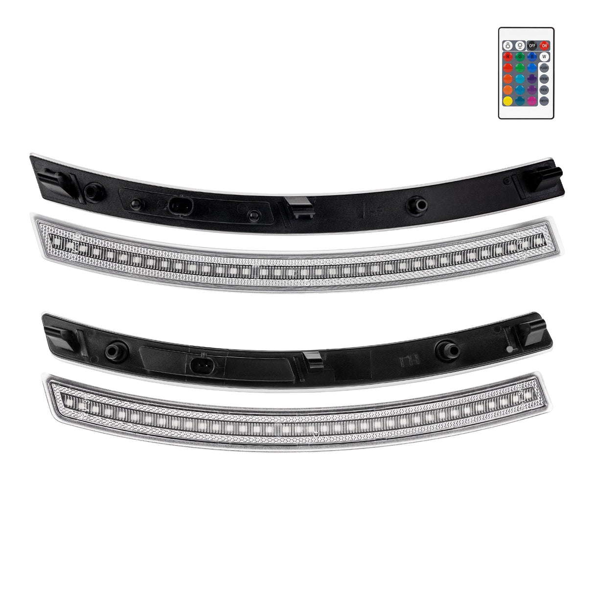 Set of LED strip lights with remote control on a white background