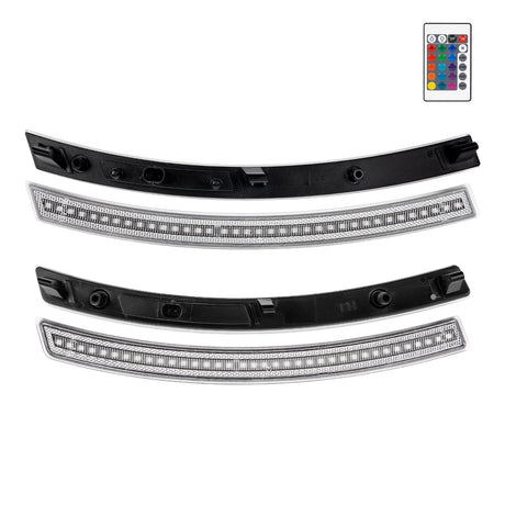 Set of LED strip lights with remote control on a white background