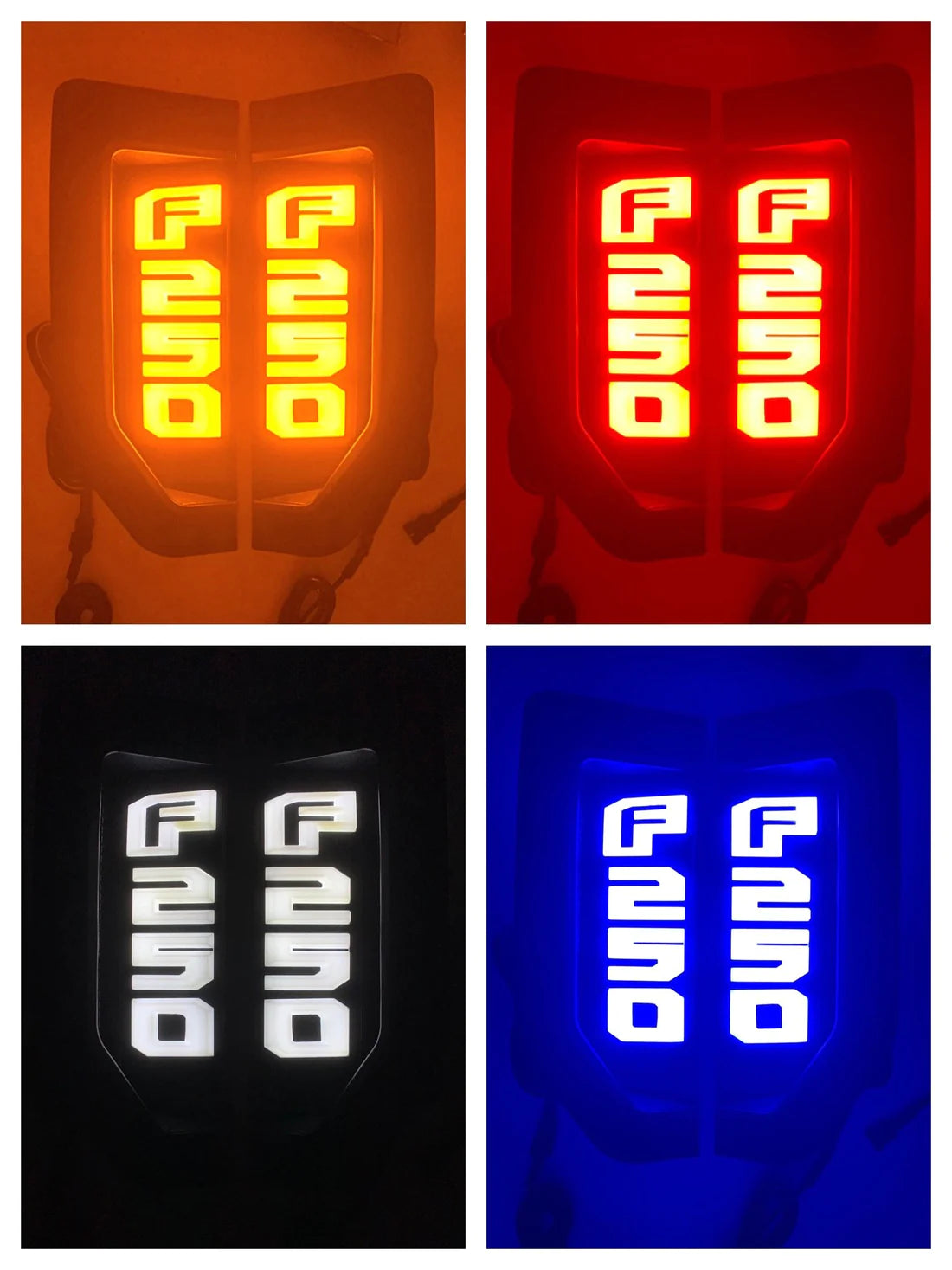 Ford F350 17-22 Illuminated Emblems in Chrome with Amber, Red, White & Blue LED