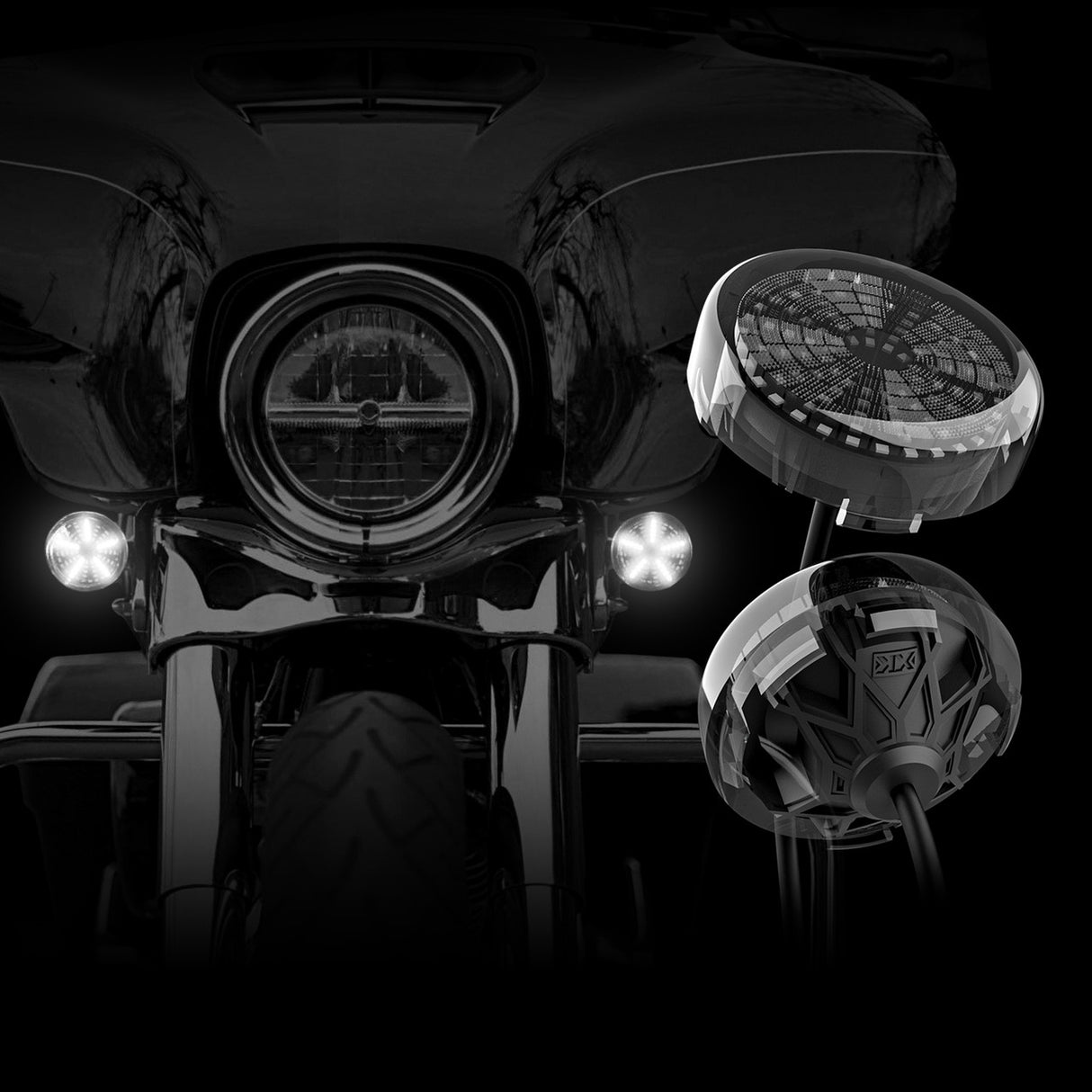 Front MotoTurnz Pro Series LED Turn Signal Inserts for Harley Davidson Motorcycle