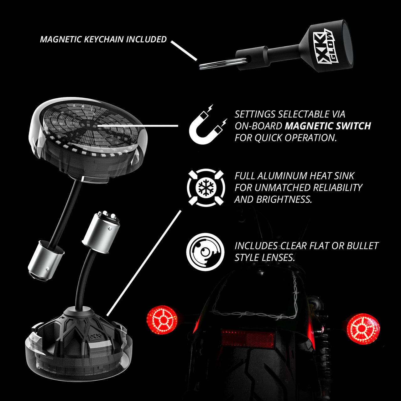 Rear MotoTurnz Pro Series LED Turn Signal Inserts for Harley