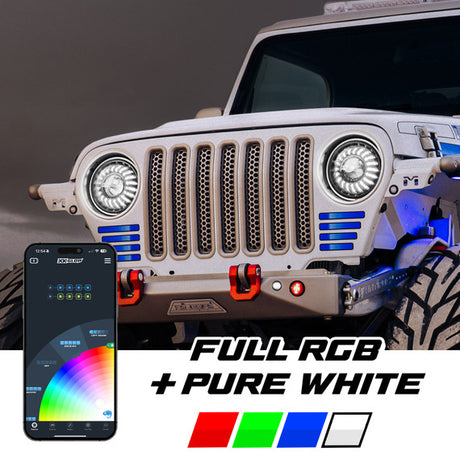 XKmax 7" Jeep LED Headlight Kit | RGBW Chasing Halo & App Control | For Wrangler & Gladiator