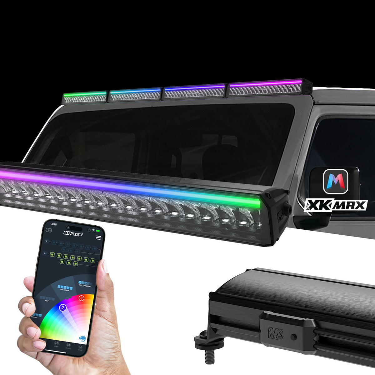 XKmax Dual-Mode LED Light Bar w/ RGBW Chasing DRL Strip For Trucks, Jeeps, & UTVs | XKGLOW