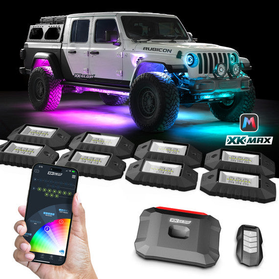 XKmax RGBW LED Rock Light Kit with Color Chasing | App-controlled
