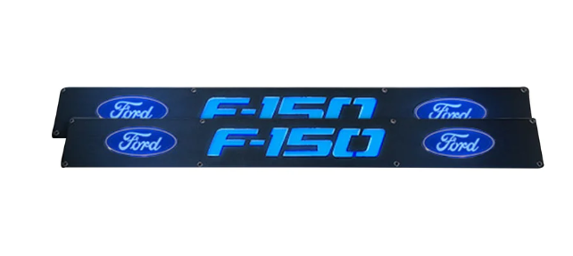 Ford F150 09-14 Illuminated Door Sill Black Finish in Blue Illumination