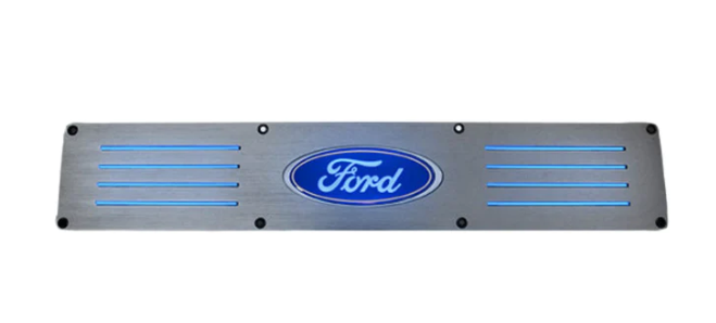 Ford Super Duty 99-16 Illuminated Door Sill Fits 4-Door Super Crew Rear Doors Brushed Finish Blue Illumination