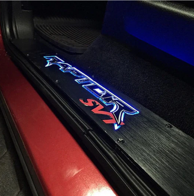 Ford SVT Raptor 10-14 Illuminated Door Sill Black Finish Blue Illumination