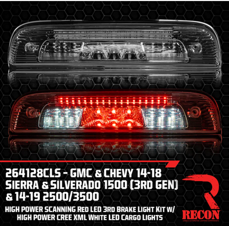 GMC Sierra & Chevy Silverado 3rd GEN 1500 14-18 Ultra High Power SCANNING Red LED 3rd Brake Light w/ High Power CREE XML White LED Cargo Lights - Smoked Lens