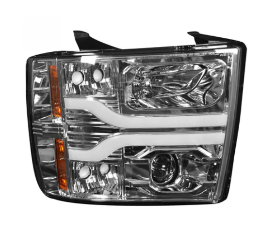 Chevrolet Silverado 07-13 (2nd GEN 1500/2500/3500 Single-Wheel) Projector Headlights with OLED Halo & DRL in Clear / Chrome