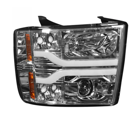 Chevrolet Silverado 07-13 (2nd GEN 1500/2500/3500 Single-Wheel) Projector Headlights with OLED Halo & DRL in Clear / Chrome