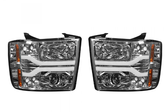 Chevrolet Silverado 07-13 (2nd GEN 1500/2500/3500 Single-Wheel) Projector Headlights with OLED Halo & DRL in Clear / Chrome