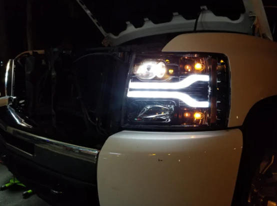 Chevrolet Silverado 07-14 (2nd GEN 3500 Dually) Projector Headlights OLED Halos DRL Smoked/Black